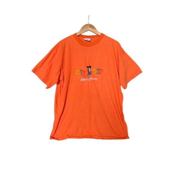 Vintage Mickey & Co Y2K 90s Mens Orange Mickey Mouse T-shirt Size L - Picture 1 of 7